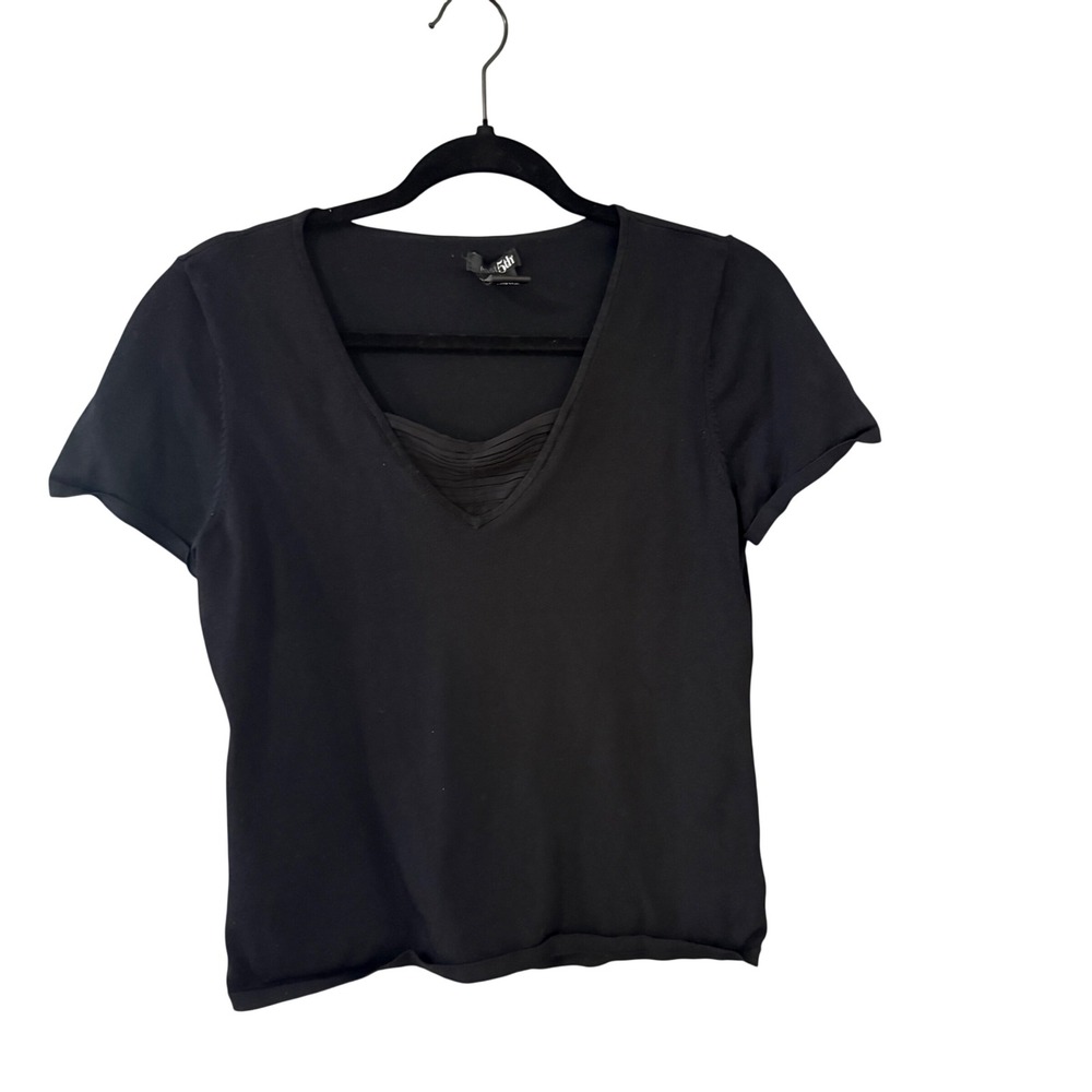 East 5th Vintage Y2k Black V-Neck Short Sleeve Knit Top Size M Whimsigoth Grunge